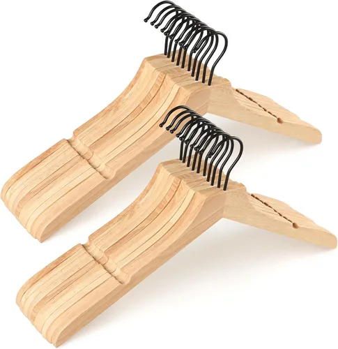 Vista 11 de TOPIA HANGER Perchas de madera de bambú, perchas con gancho negro giratorio y nothces de corte liso, juego de 12 perchas de madera duraderas