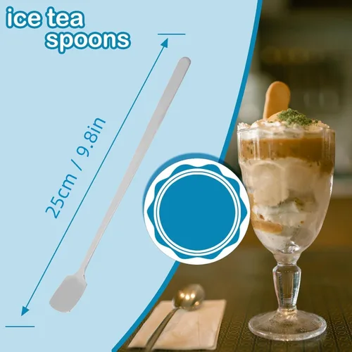 Vista 3 de Cuchara agitadora de barra de mango largo, cuchara de mezcla de té de acero inoxidable, para helado, café, postre, té, cuchara para cóctel, cuchara