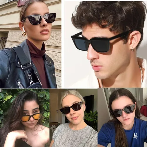 Vista 5 de Lentes de sol cuadrados estrechos con diseño de ojo de gato para mujer, estilo retro, a la moda, pequeños, con protección UV400