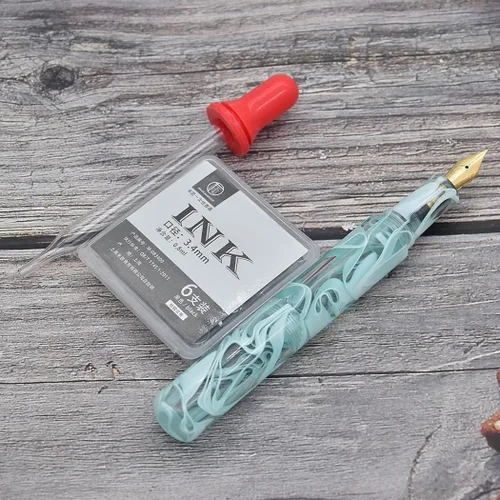 Vista 4 de Mini pluma estilográfica acrílica de resina fina pluma de bolsillo de viaje, juego de estuche para bolígrafo de escritura, llenado de botellas