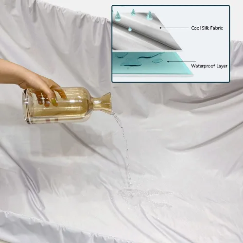 Vista 5 de Protector de colchón de satén impermeable para cama Super King con bolsillo profundo de hasta 11.81 pulgadas, tamaño Queen, King, Super King Azul