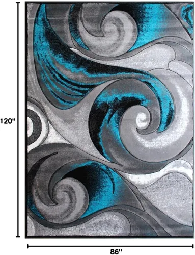 Vista 2 de Masada Rugs, Alfombra tejida moderna, tallada a mano (8 pies x 10 pies, turquesa)