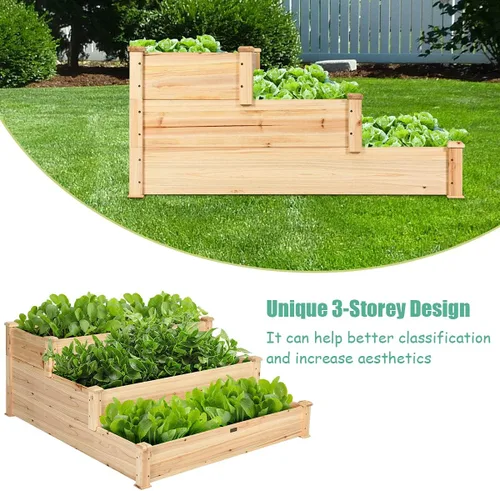 Vista 8 de Giantex Cama de jardín elevada de 3 niveles, maceta para exteriores, caja de cultivo de flores vegetales, kit de cama elevada elevada, contenedor