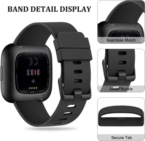 Vista 5 de PAQUETE DE 3 Bandas de Silicona Suave Compatibles con Fitbit Versa Bandas Deportivas Ajustables para Mujeres y Hombres Tallas Pequeña y Grande