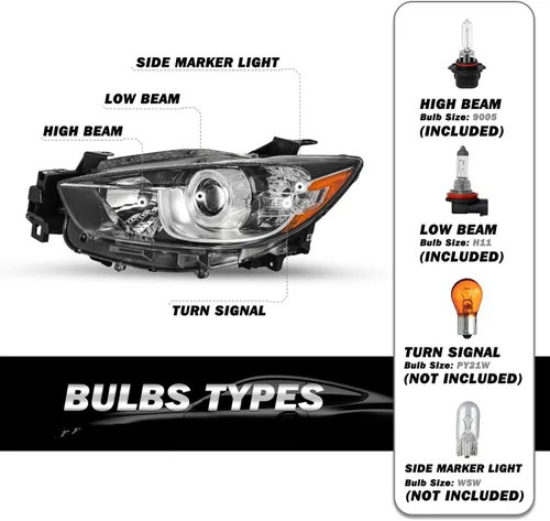 Vista 2 de Conjunto de faros SOCKIR para 2013-2016 Mazda CX-5 con bombillas, faro de proyector halógeno de reemplazo, lado izquierdo del conductor
