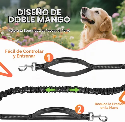 Vista 8 de Correa de perro manos libres con cinturón de cintura y bolsa con cremallera, correa de cintura resistente para correr, caminar, trotar y senderismo