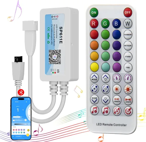 Vista 9 de PAUTIX Controlador de música LED Bluetooth 12 en 1, controlador de color completo SP630E, control de aplicación iOS/Andriod compatible con casi