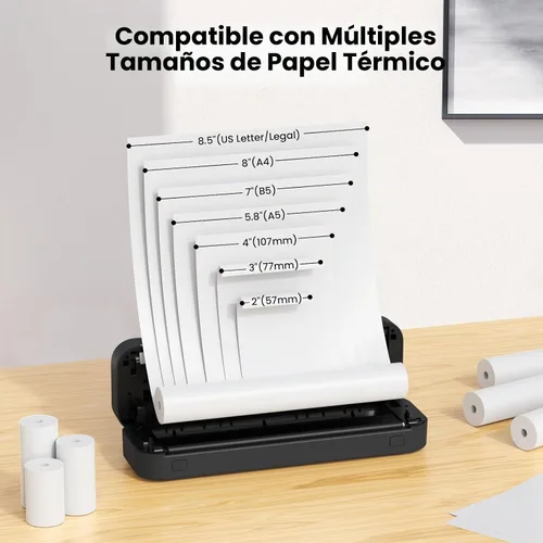 Vista 4 de Impresora portátil para viajes, impresora térmica Bluetooth soporta tamaño carta de 8.5 x 11 pulgadas, compatible con Android e iOS y portátil sin