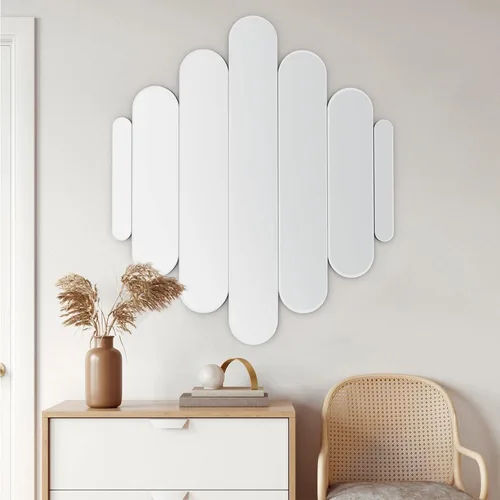 Vista 4 de Elegante espejo de pared de 32 x 28 pulgadas, elegante espejo de pared arqueado sin marco, estético, moderno, decorativo, de cristal, para montaje