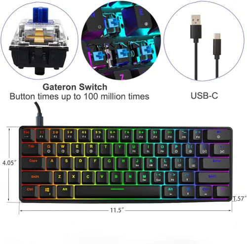 Vista 4 de SKYLOONG GK61 SK61 - Teclado mecánico de 60 %, teclas completas programables, RGB portátil, pequeño, compacto, impermeable, 61 teclas, interruptores
