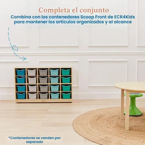 Vista 5 de ECR4Kids Gabinete de abedul para bandejas de almacenamiento para el aula, recipientes