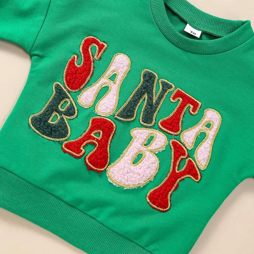 Vista 4 de Foidiccx Conjunto de ropa de Navidad para bebé niño y niña, sudadera bordada de Papá Noel, ropa de otoño e invierno