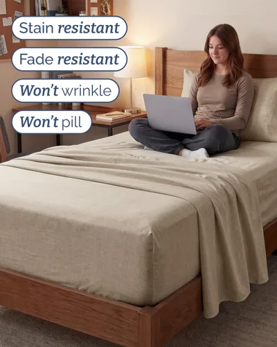 Vista 538 de Extra Deep Twin XL Sheet Set - 3 Piece College Dorm Room - White 01-Blanco