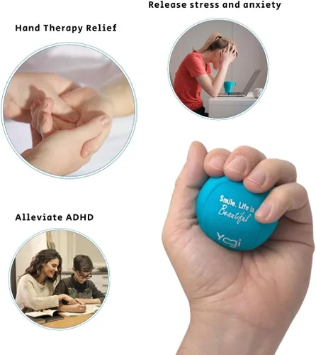 Vista 4 de Pelota de Estrés Yogi con Correa de Agarre para Dedos, Bola de Apretar para Alivio de la Ansiedad y Terapia de Manos, Entrenador de Fuerza de Agarre