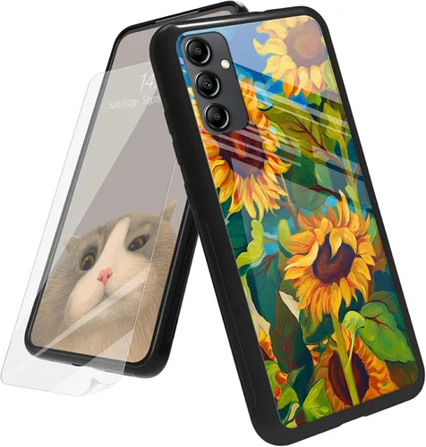 Vista 147 de Funda para Samsung Galaxy A12 5G con protector de pantalla, parte trasera de vidrio templado + TPU de silicona suave que absorbe los golpes