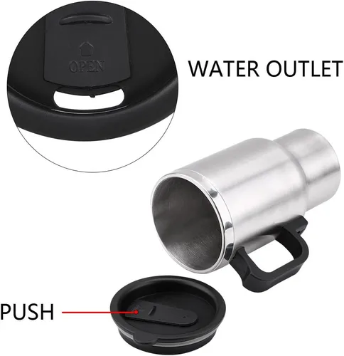 Vista 6 de Hervidor eléctrico para coche, 12 V, 15.2 fl oz, eléctrico en el coche, taza de calefacción de acero inoxidable, taza de café, té, taza de coche