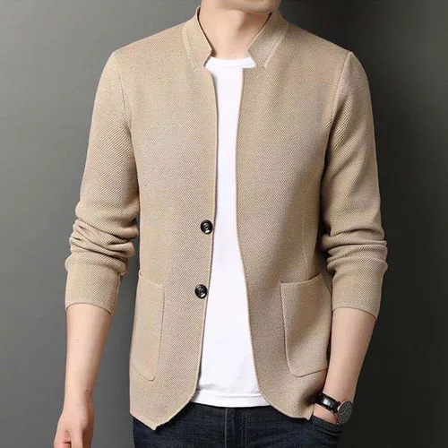 Vista 2 de Lu's Chic Cárdigan de manga larga para hombre, suave, ligero, frente abierto, casual, chaqueta acogedora con bolsillos para exteriores