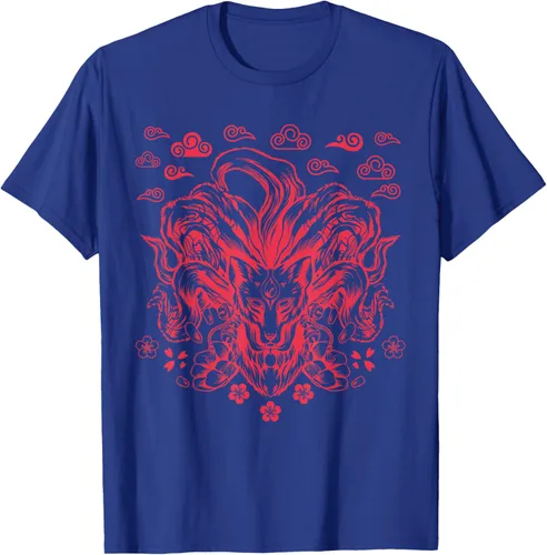 Vista 19 de Camiseta de anime japonés Nine Tails Fox Kitsune, Negro