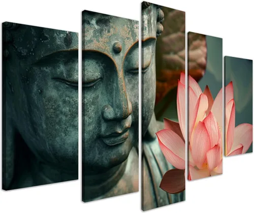 Vista 2 de NAN Wind 5 piezas de lienzo de flor de loto zen de Buda Zen, decoración espiritual para meditación, decoración pacífica del hogar, simbolismo