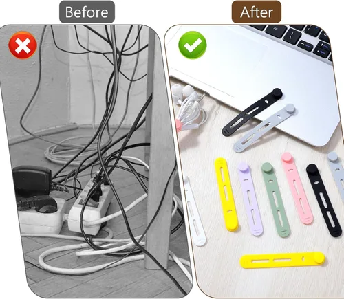 Vista 4 de 42 bridas de silicona reutilizables para cables, multiusos, organizador de cables elásticos multiusos para cables y cables de carga para oficina