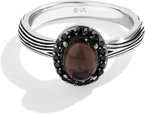 Vista 2 de Jewelili Star Wars Fine Jewelry Ewok Anillo para mujer de 16 qt. Tw. diamantes negros, cuarzo ahumado, plata de ley con rodio negro