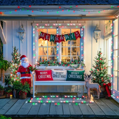 Vista 3 de JMEXSUSS 400 luces LED de Navidad rojas, blancas y verdes, luces de árbol de Navidad de 132 pies con control remoto, tira de luces para interiores