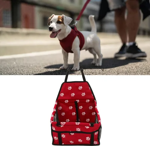 Vista 3 de Drfeify Asiento de coche para perro rojo transpirable, reforzador de reposabrazos, portátil, impermeable, fácil de limpiar