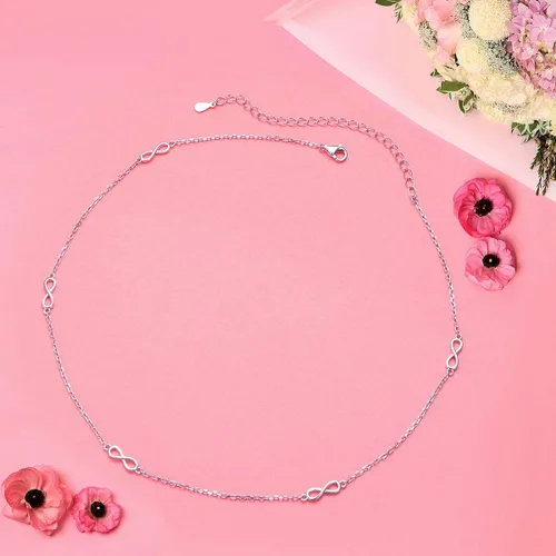 Vista 4 de Gargantilla ajustable de plata de ley S925 con colgante, joyería para mujeres y niñas.