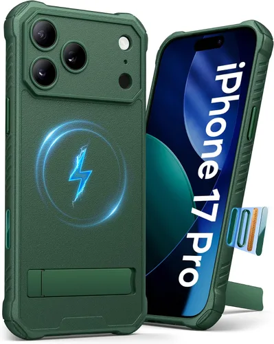 Vista 15 de Funda para iPhone 17 Pro, compatible con MagSafe, soporte integrado y botón de captura de control de cámara, protección de grado militar, funda