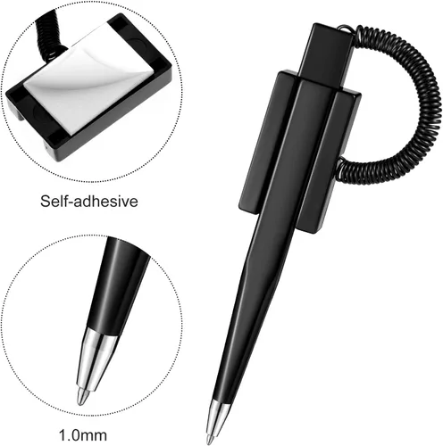 Vista 2 de Zonon Bolígrafo seguro con cadena adhesiva, bolígrafo de tinta negra con base y bobina de plástico para el hogar, banco, oficina, hotel, suministros