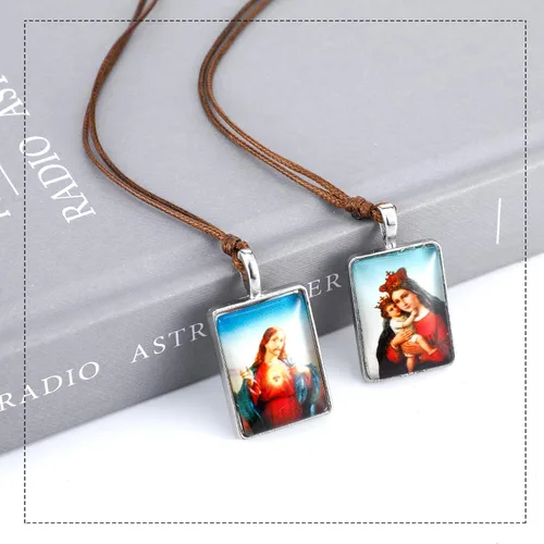 Vista 5 de 16 piezas de collar de escapulario católico de metal, Escapularios católicos, Sagrado Corazón de Jesús con Nuestra Señora, Monte Carmelo, regalos