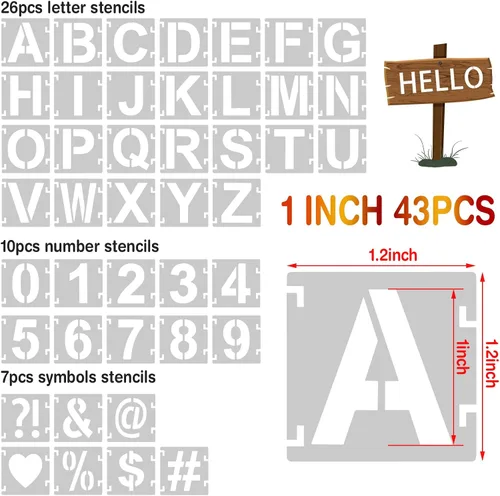 Vista 3 de Plantillas de letras de 1 pulgada para pintar, 43 piezas reutilizables de símbolos del alfabeto, kit de entrelazado para pintar sobre madera, pared