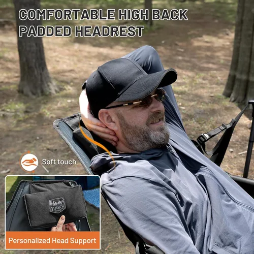 Vista 5 de TIMBER RIDGE Silla de camping tipo hamaca, silla hamaca oscilante de gran tamaño con respaldo y asiento ajustables para césped al aire libre