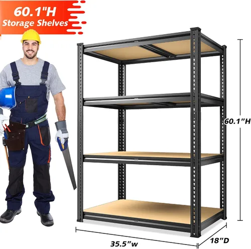 Vista 2 de REIBII Estantería de garaje de 60.1 pulgadas de alto, estantes de almacenamiento resistentes, 1800 libras, estantes de metal de 4 niveles ajustables