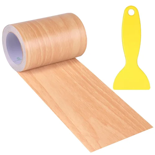 Vista 11 de Cinta de Reparación de Veta de Madera Realista de 4" x 33', Parche de Reparación de Veta de Madera Autoadhesivo para Mesas, Sillas, Puertas Marrón