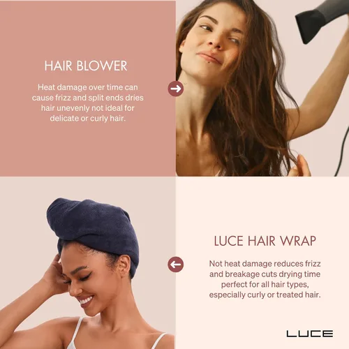 Vista 7 de LUCE Toalla para el cabello para mujer, toalla de microfibra de alta calidad de 400 GSM, antiencrespamiento, altamente absorbente, ajustable, gruesa