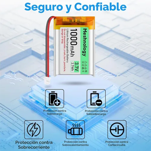 Vista 4 de Batería Lipo de 3.7V 1000mAh 803040 Batería recargable de polímero de litio con cable de cargador USB, conector micro Ph1.25, circuito de protección