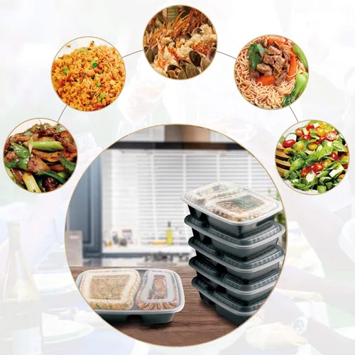 Vista 5 de Paquete de 20 recipientes para preparación de comidas, 2 compartimentos, caja Bento de 32 onzas, recipientes de alimentos aptos para microondas