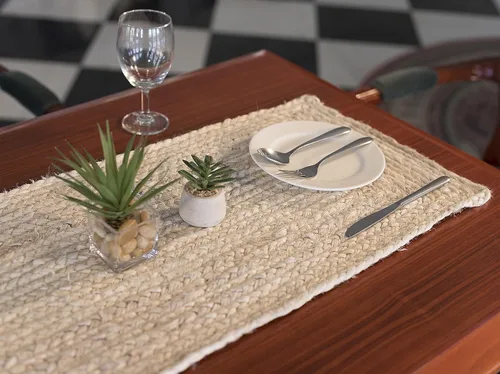 Vista 8 de Madhu International Camino de mesa de yute natural, alfombra rectangular tejida a mano de larga duración, hecha de material de yute para entradas