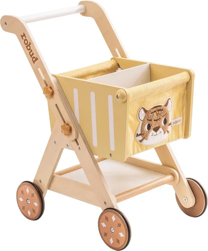 Vista 8 de ROBUD Cochecito de muñeca del andador del empuje del bebé, carro de compras Caminante de madera ajustable en altura para niños pequeños, aprendizaje