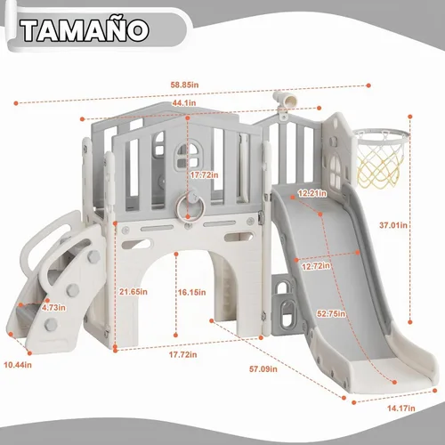 Vista 9 de YUFU Juego de toboganes 8 en 1 para niños pequeños, juego para interiores y Beige Gris