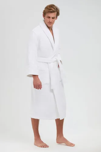 Vista 3 de MONARCH Bata de baño unisex de rizo 100% algodón peinado lux, bata con cuello de chal, elección de hotel de cinco estrellas, sin capucha