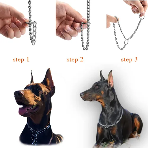 Vista 3 de Collar de cadena para perros, gargantilla de metal para entrenamiento de perro resistente, martingala para perros medianos y grandes L+longitud: 24
