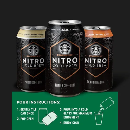 Vista 5 de Starbucks - Café RTD Nitro Cold Brew, Negro Sin Azúcar, Latas de 9.6 fl oz (Paquete de 8), Café Helado, Café Cold Brew, Bebida de Café