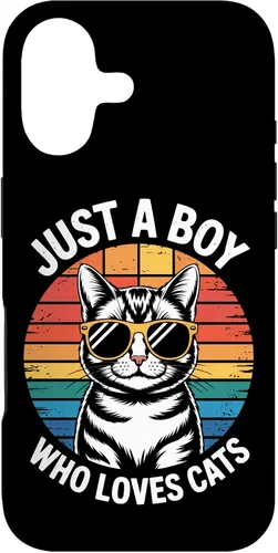 Vista 32 de Just A Boy Who Loves Cats Cat Dad Kitty Parent Feline Boys Case for iPhone 16