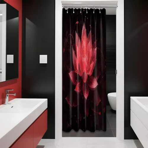 Vista 21 de Cortina de ducha con flores de loto negro y azul para decoración de baño, juego de cortinas decorativas de baño con estampado floral, tela