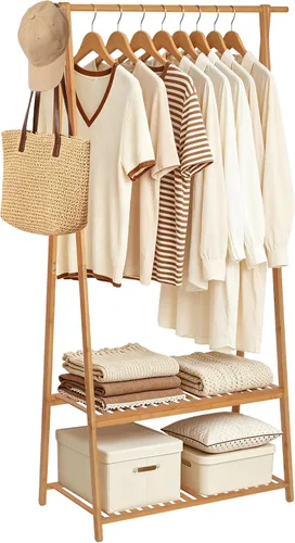 Vista 7 de Percheros Pequeños para Colgar Ropa, Percheros de Bambú para Prendas de Niños, Perchero Independiente para Vestidos y Trajes para Dormitorio, Sala