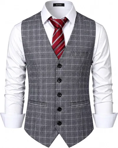 Vista 16 de Chalecos formales de negocios para hombre, 5 botones, ajuste regular, chaleco para traje o esmoquin Negro