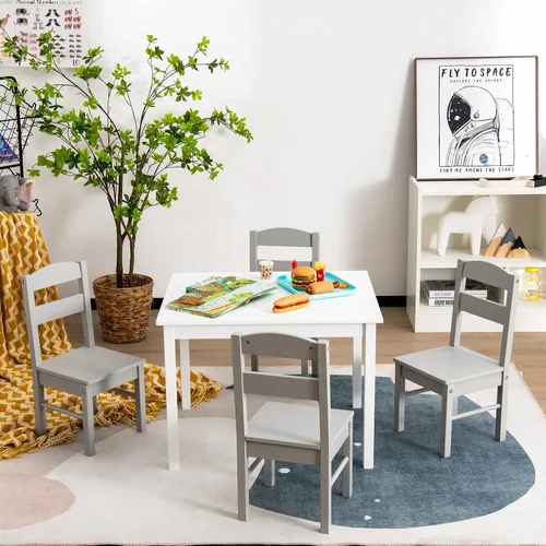 Vista 2 de Costzon Juego de Mesa y Sillas para Niños, Mesa de Actividades de Madera de 5 Piezas y Sillas para Artes, Manualidades, Tareas, Hora de Merienda