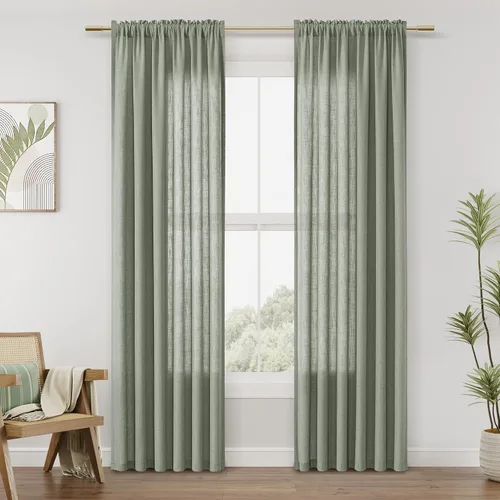 Vista 84 de Guken Cortinas de lino verde aguamarina de 96 pulgadas de largo, juego de 2 paneles con bolsillo para varilla semi transparentes para comedor Aqua